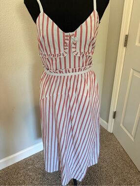 10 Crosby Derek Lam Red and White Striped Midi Dress